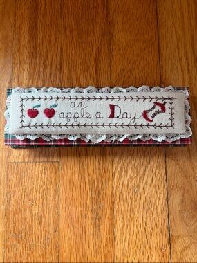 Vintage Red Plaid 'An Apple a Day' Embroidered Pencil Case